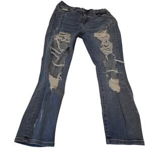 Judy Blue Distressed Straight Leg Jeans Women’s 15/32 Medium Wash Stretch Denim